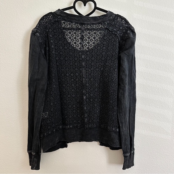 NWOT Affliction Black Mineral Washed Jeweled Graphic Crochet Cotton Top Size S - Picture 3 of 9